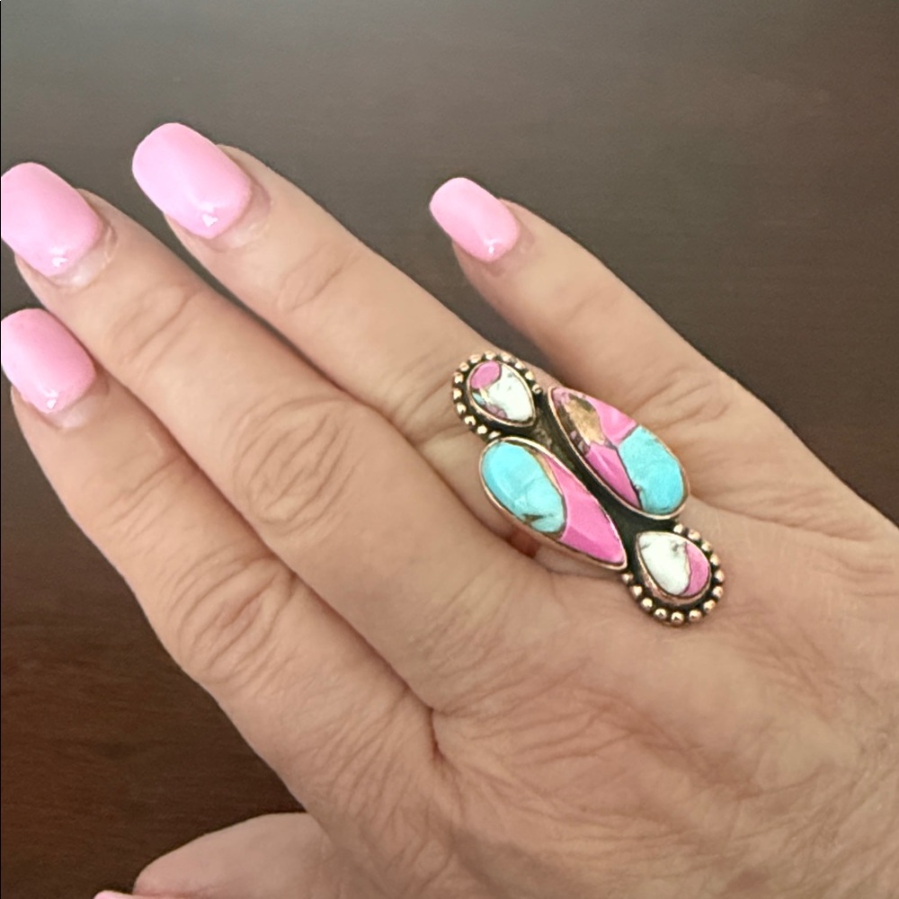 Copper Cotton Candy Turquoise Ring NWOT - Picture 3 of 3